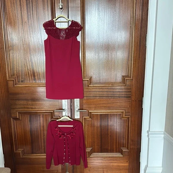 White House Black Market | Dresses | White House Black Market Red Dress And  Cardigan Set | Poshmark